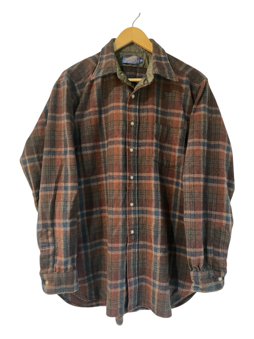 Vintage Pendleton Wool Plaid Shirt in Olive, Navy & Brown